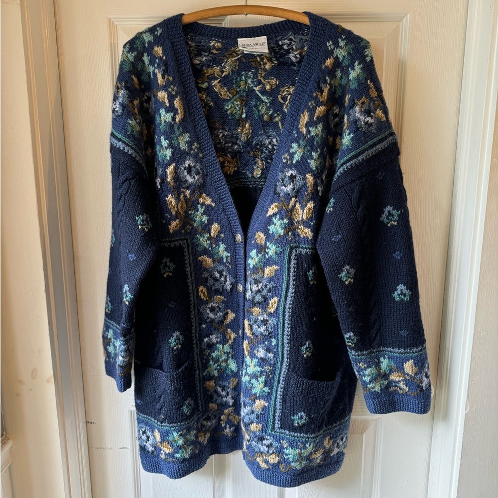 Laura Ashley blue cardigan sweater - vintage